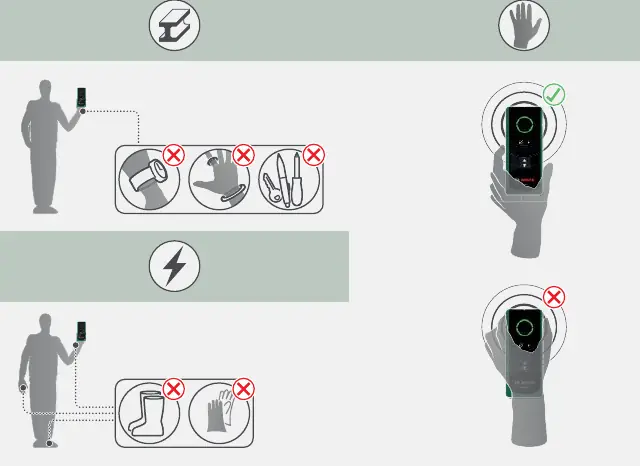 Preparation steps: Remove jewelry and gloves, and calibrate the device against the wall.