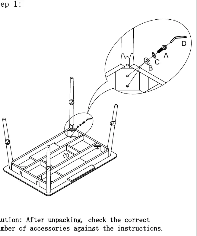 Step 1: Attaching the legs to the table frame.
