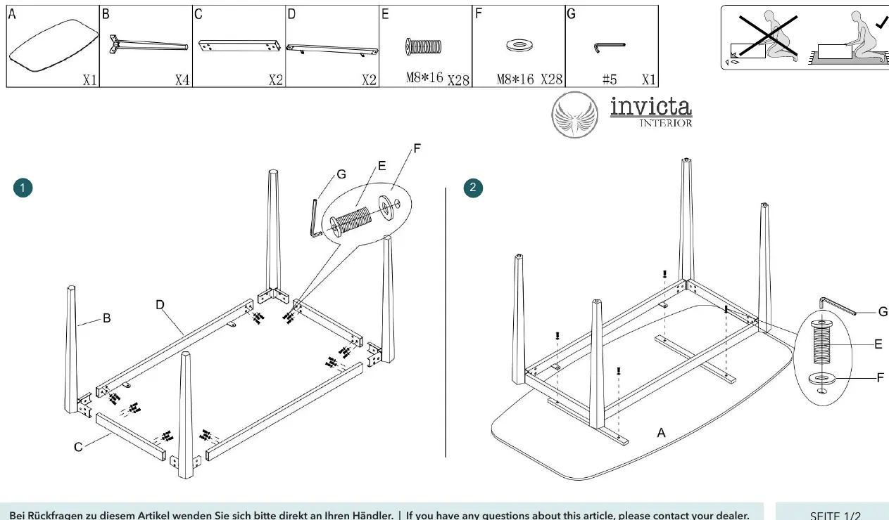 Step-by-step assembly diagram showing frame and leg attachment.