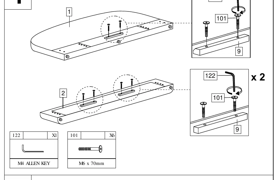 Step 1 and 2: Headboard and frame assembly