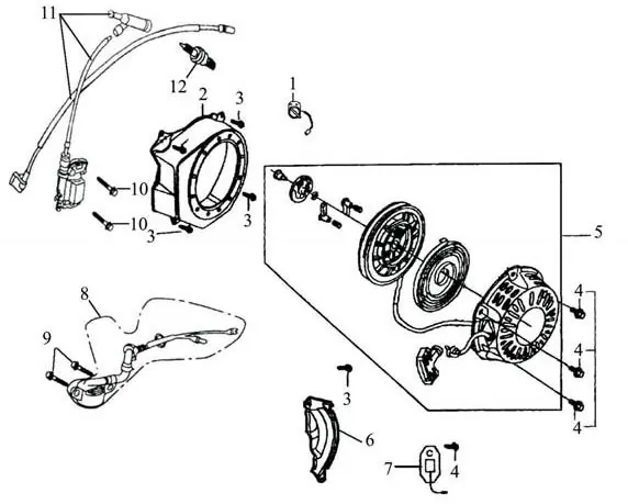 Recoil starter and ignition coil assembly