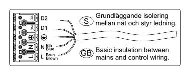 Wiring diagram for mains and control connections