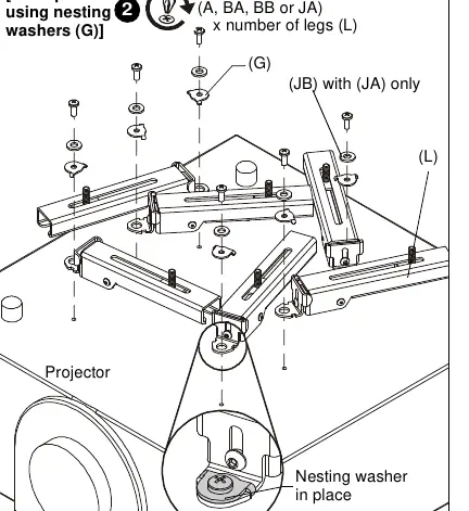 Attaching HBU legs to the projector