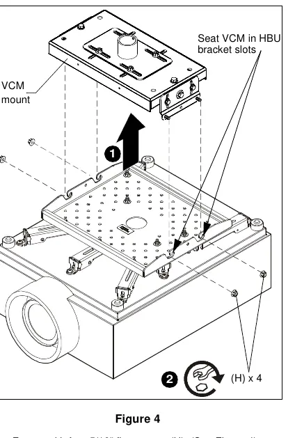 Mounting the projector assembly onto the VCM ceiling mount.