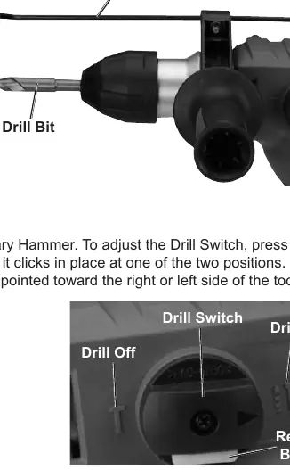 Drill and Hammer switch settings.