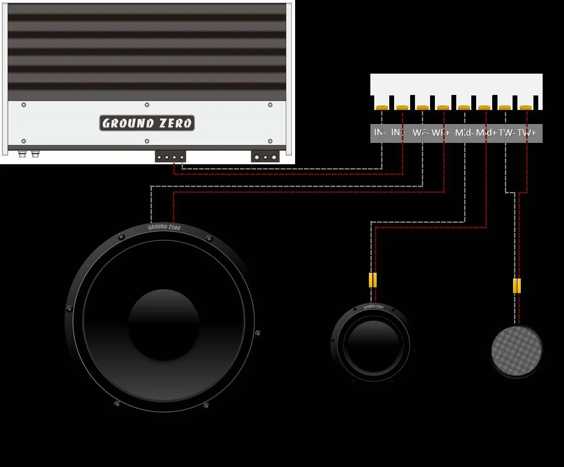 Standard wiring diagram for the GZUX 165.3SQ crossover.