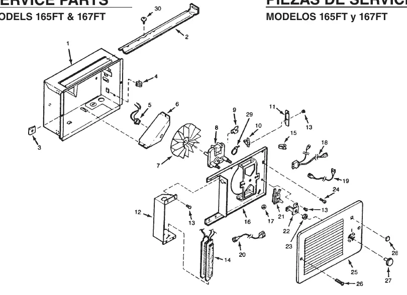 Exploded view of service parts.