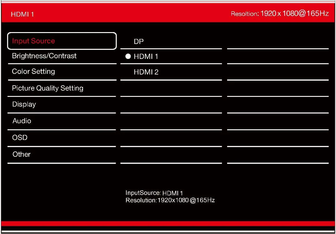 Input Source OSD menu