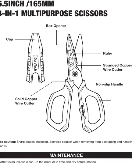 DuraTech 165mm 4-in-1 Multi-Purpose Scissors features