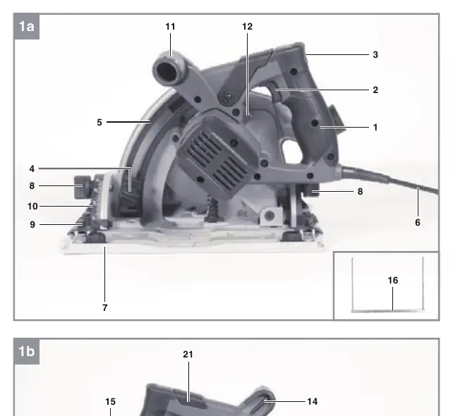 Overview of the Einhell TE-PS 165 plunge saw components