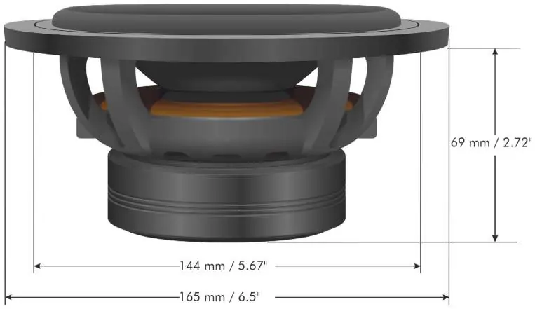 Dimensions of the GZHK 165 midwoofer