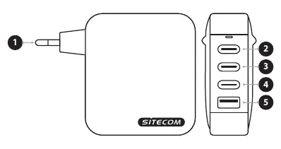 Diagram of the charger ports and plug