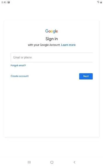 Google sign-in screen