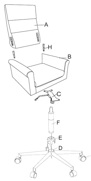 Exploded view of the chair components