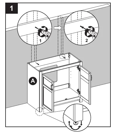 Leveling and securing the vanity to the wall.