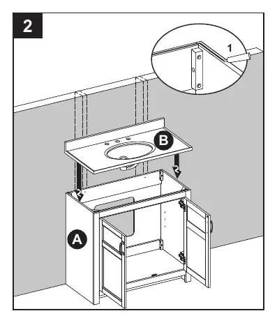 Attaching the top to the vanity base.