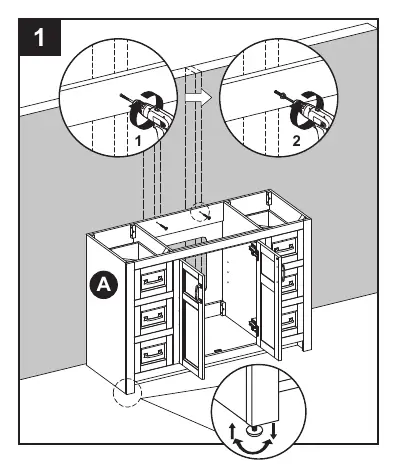 Leveling and securing the vanity to the wall.