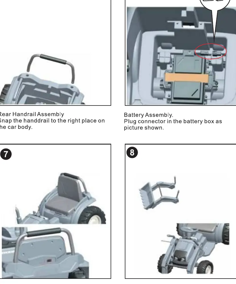 Battery, Seat, and Scraper Bucket Assembly
