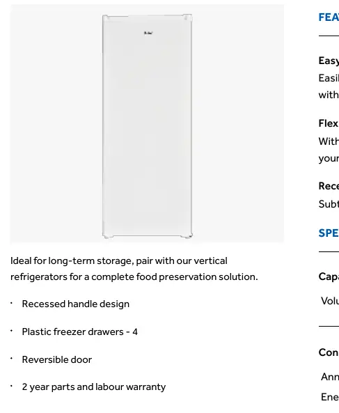 Haier 168L Vertical Freezer unit