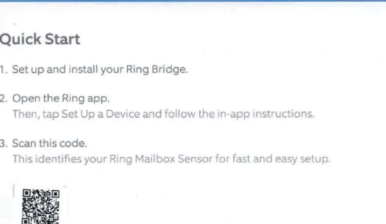 Quick Start setup steps for the Ring Mailbox Sensor.