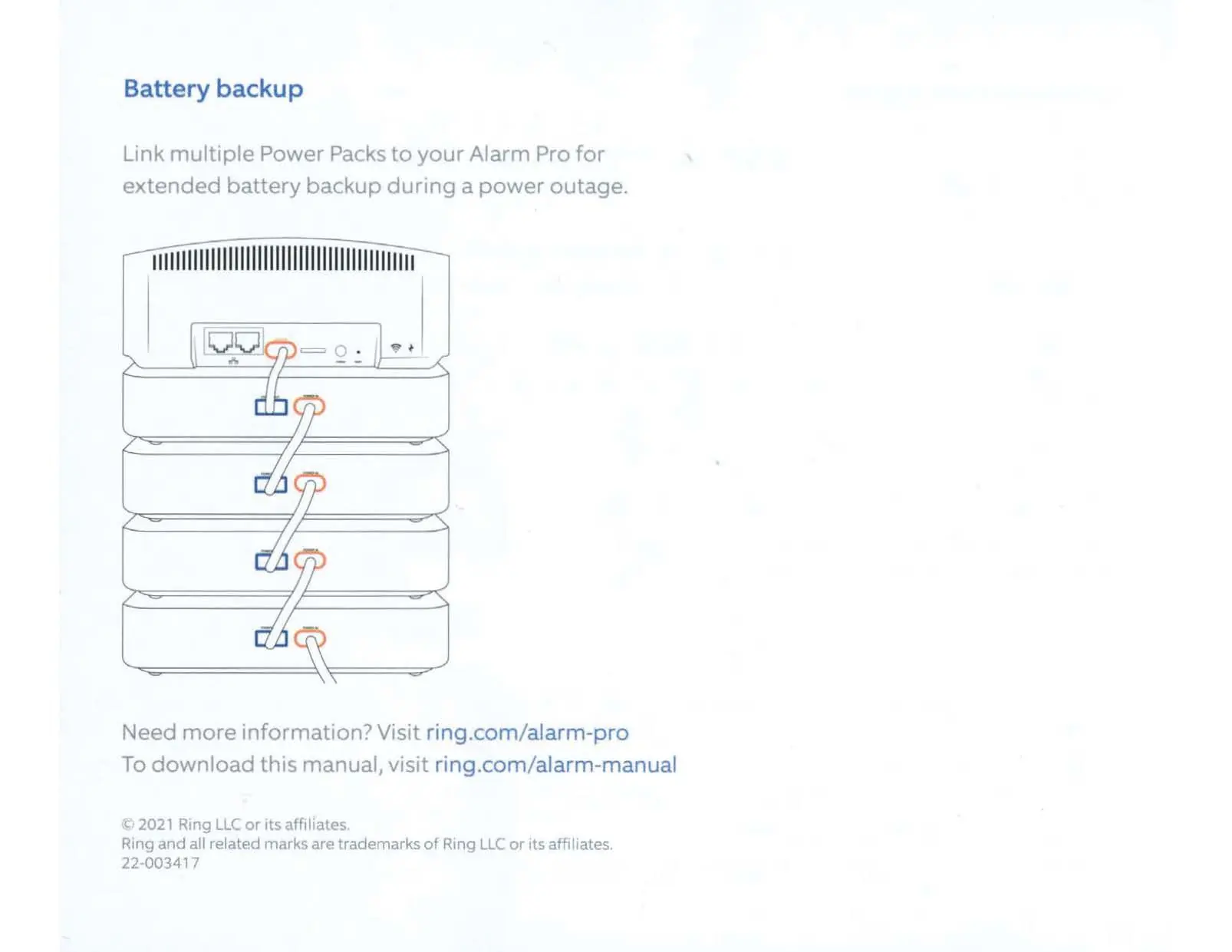 Daisy-chaining multiple Power Packs to the Alarm Pro.