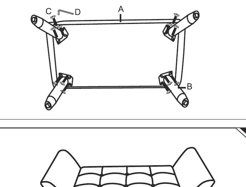Assembly diagram showing the attachment of legs to the bench base.