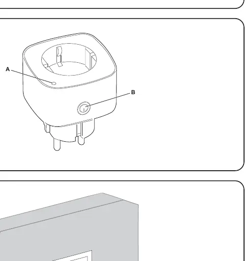 Diagram of the SmartPlug 16A showing the Status LED (A) and Operation button (B).