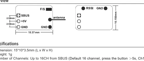 Receiver pinout and physical dimensions