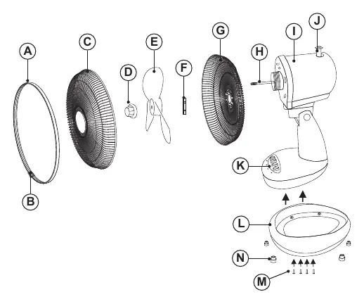 Exploded view of the fan components