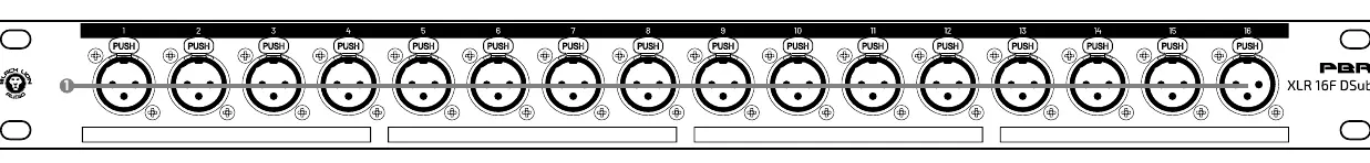 Front panel with 16 female XLR connection points.