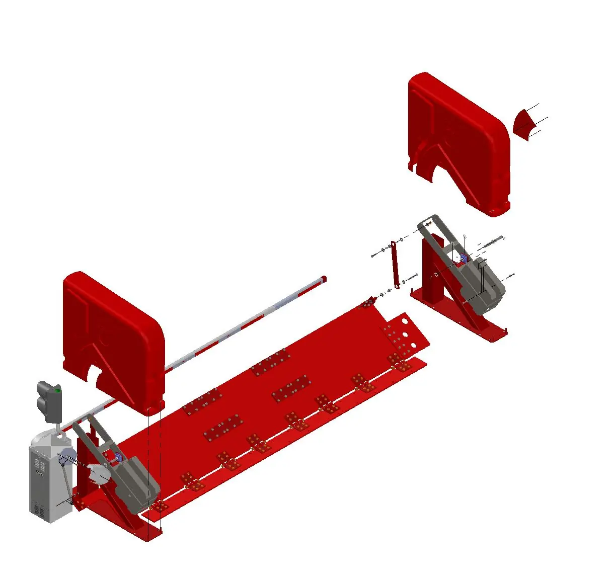 Exploded view of the wedge barrier assembly