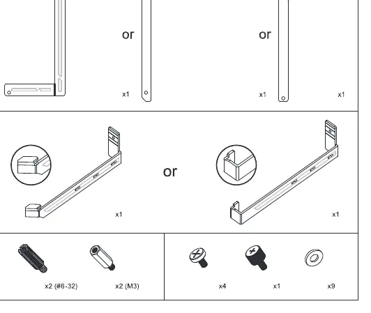 Part list of the anti-sag bracket components.