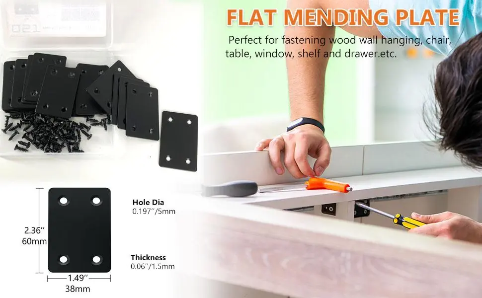 Flat mending plate dimensions and installation method.