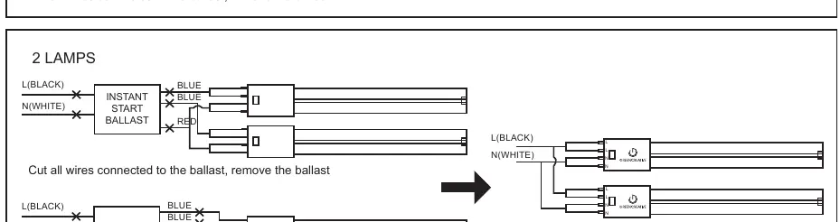 Wiring diagram for 2-lamp configuration