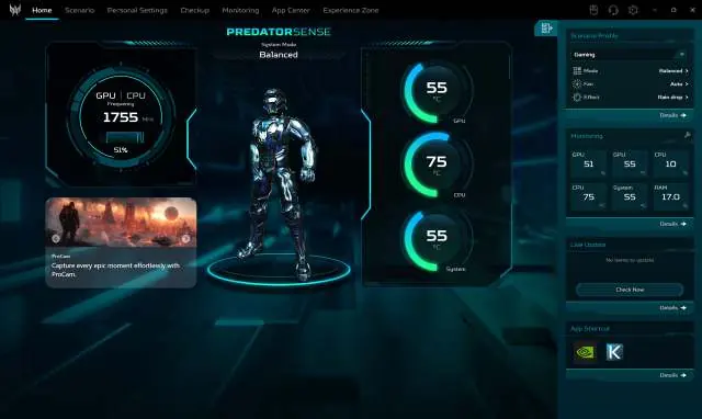 PredatorSense main screen overview