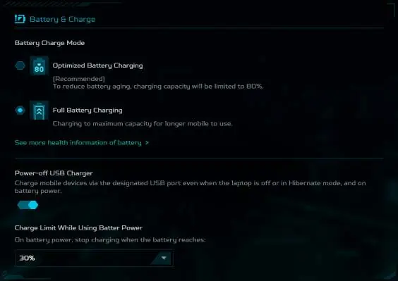 Battery and Charge settings