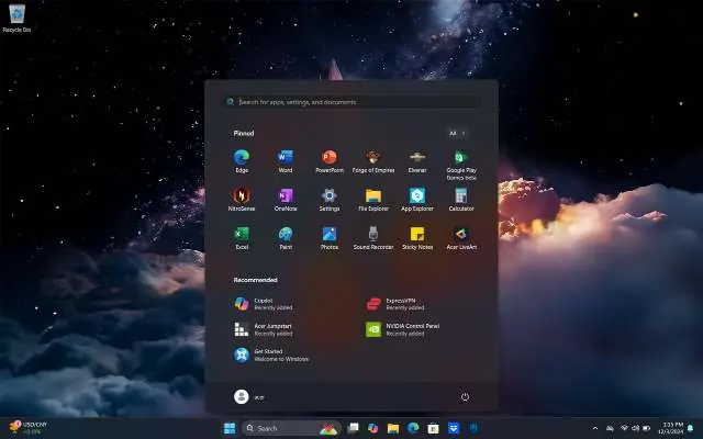 Windows OS Desktop interface