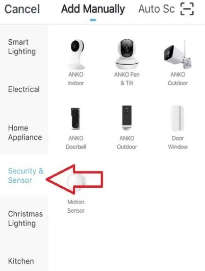 Selecting the camera in the app