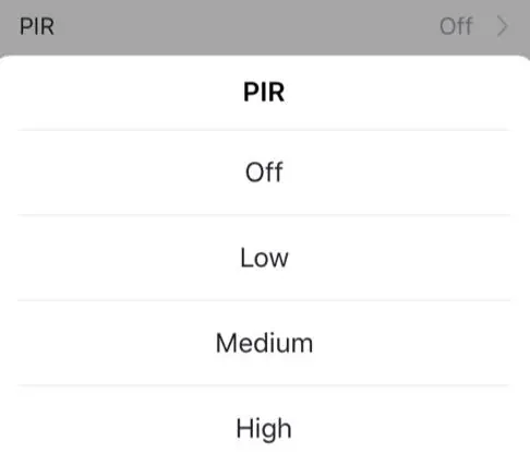 PIR motion detection settings