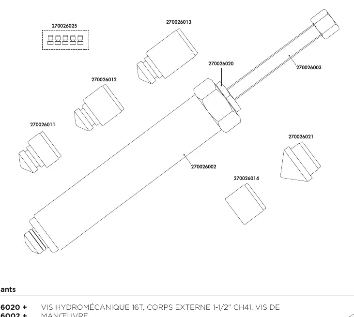 Component diagram of the 16T cylinder and adapters