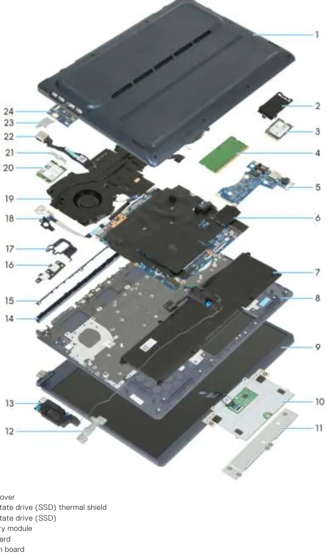 Exploded view of internal components