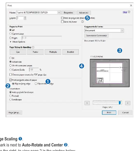 Print dialog settings for the mounting template