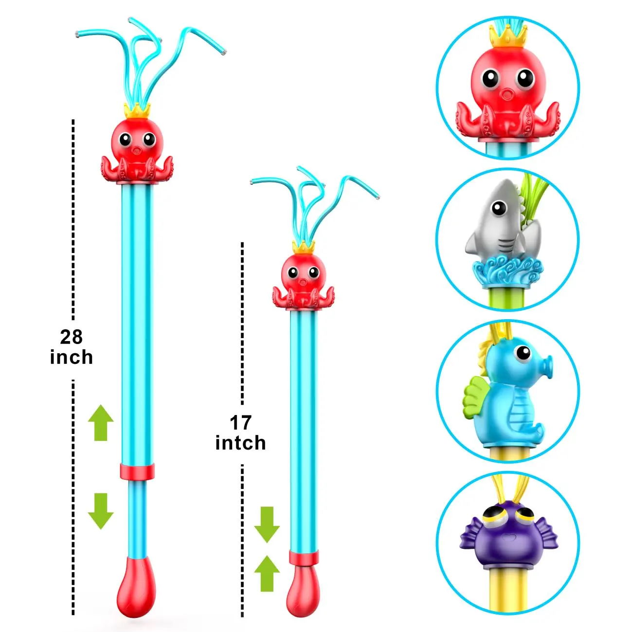 Operation and size guide for Joyin Sea Animal Water Squirt Guns