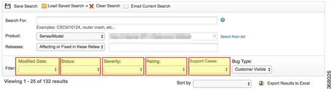 Cisco Bug Search Tool interface.