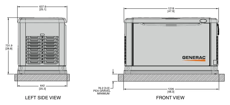 Generator dimensions (Front and Left Side View)