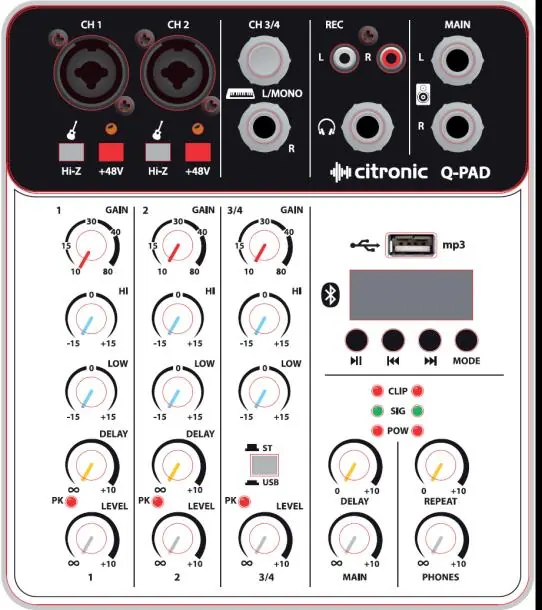 Citronic Q-PAD control panel layout