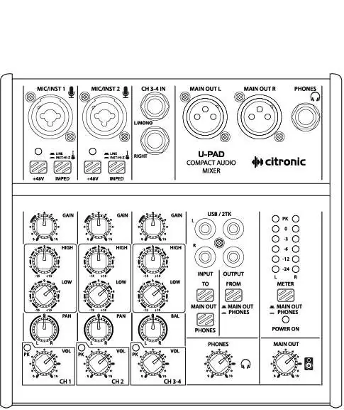 Citronic U-PAD front panel controls and inputs