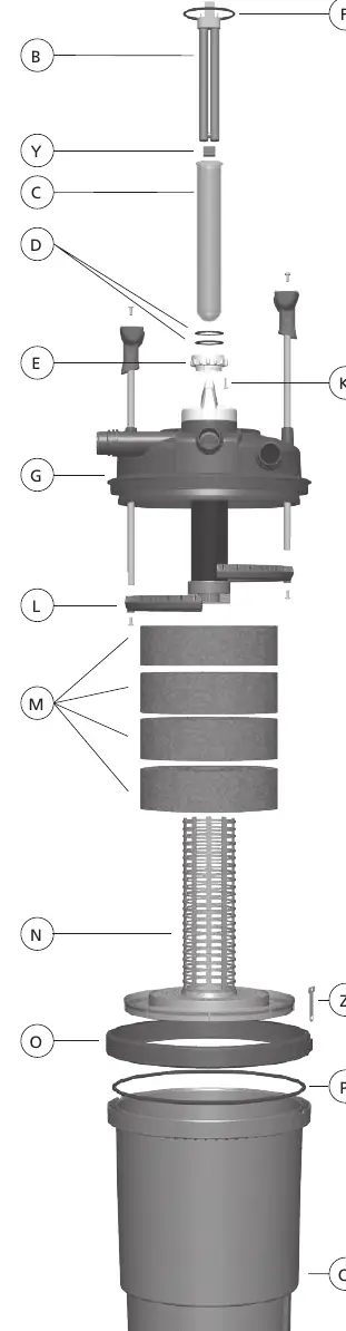 Exploded view of the filter components