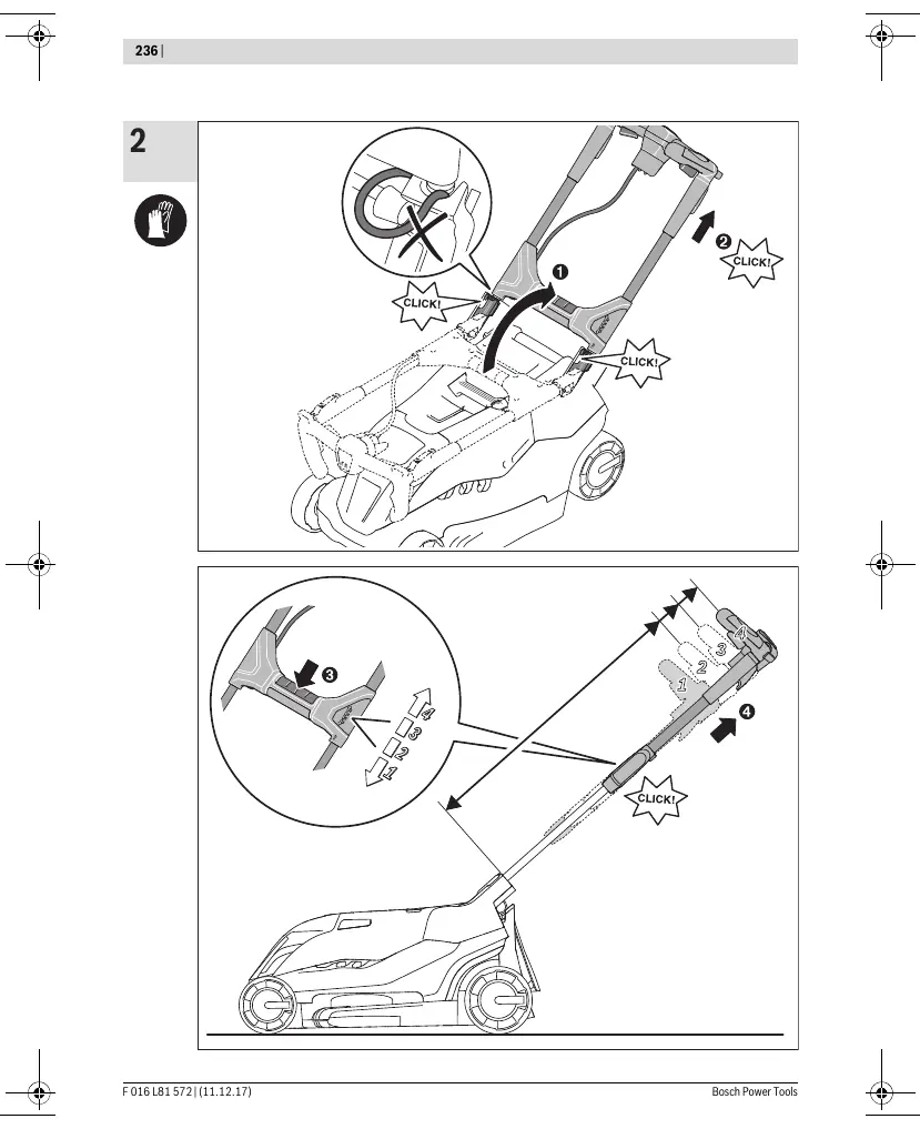 Unfolding the handle and adjusting working height