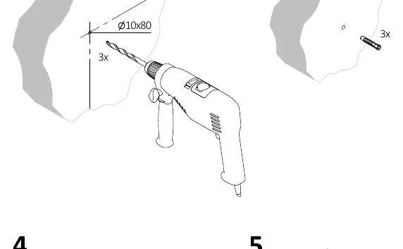Steps 1-3: Drilling and wall anchor installation.